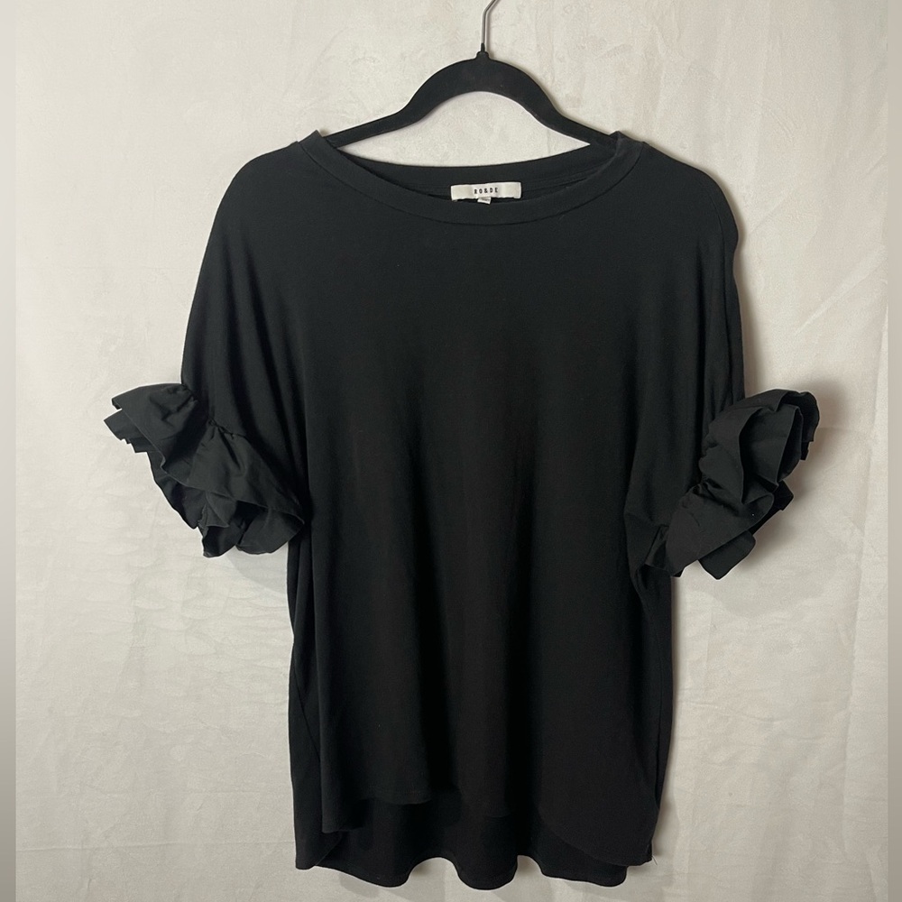 RO & DE ruffled short sleeve top in black - Medium